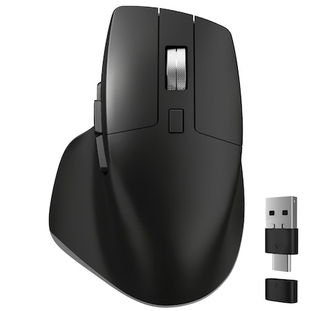 Delton S18 Wireless Ergonomic Mouse, 6-buttons, with 2-in-1 USB and USB-C Receiver for Laptop PC DMS18-WB
